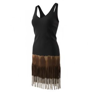 T Party- Black and Brown Fringe Dress